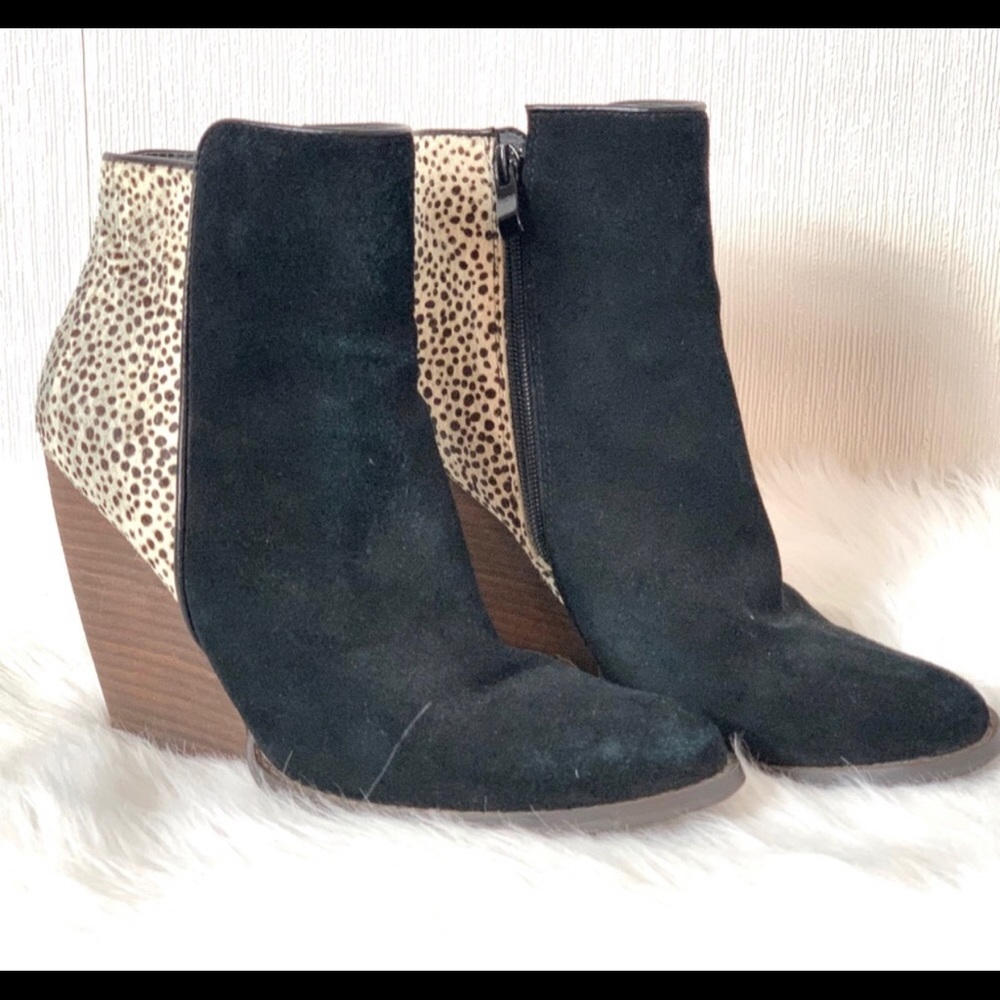 Very Volatile Leather Calf Hair Wedge Ankle Boot